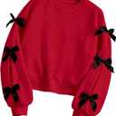 Girls Sweatshirt Cute Bow Tie Long Sleeve Crewneck Pullover Top Casual Fall Winter (13-14 Years, Red)