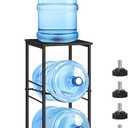 Water Bottle Holder 5 Gallon Water Jug Holder with Storage Shelf, 2 Tier Black Water Bottle Rack Stand with 2 Slots for Small Space, Kitchen, Home Office, Living Room (Round Tube)