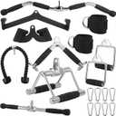 Junkin 19 Pieces LAT Pull Down Bars Cable Machine Attachments for Home Gym Triceps Rope Pull Down Equipment Weight Machine Accessories for Fitness Workout Strength Training