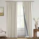 MIULEE Linen Pinch Pleated 100% Blackout Curtains for Bedroom 84 Inch Long 2 Panels Set - Back Tab Track Cream Black Out Curtain for Living Room Darkening Triple Pleat Drapes with Hooks, Natural