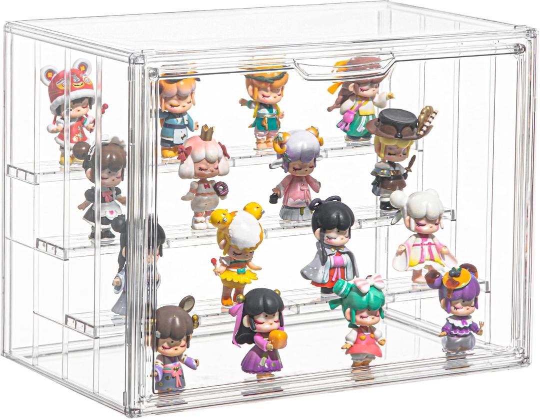 Display Case for Collectibles 4 Layer Updated Adjustable Acrylic Display Case with Magnetic Door Clear Stackable Display Box Hobby Display Cases for Figures, 1 Pack