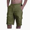 Men's Linen Shorts Casual Cotton Elastic Waist Drawstring Summer Beach Vacation Shorts with Pockets Large