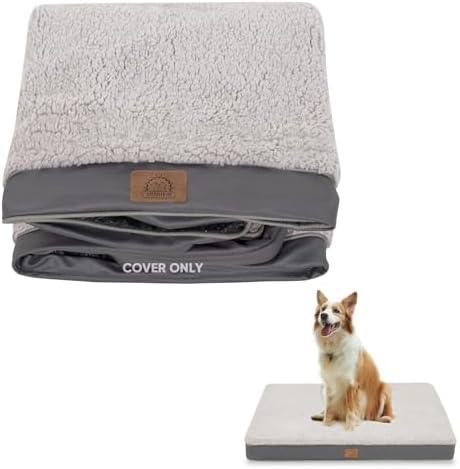 Sunheir Washable Large Dog Bed Covers Soft Plush Replacement, Waterproof Dog Bed Liner, Pet Bed Cover with Zipper 36x27x3 Inches, Grey, Cover Only