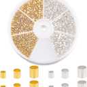 PH PandaHall Crimp Tube Beads, 3000 Pcs 1.5mm 2mm 2.5mm Brass Tube Crimp End Spacer Beads Cord End Caps Loose Stopper Bead for Earring Necklace Pendant DIY Jewelry Gift Making, Golden/Silver (3 Sizes-Diameter 1.5~2.5mm)