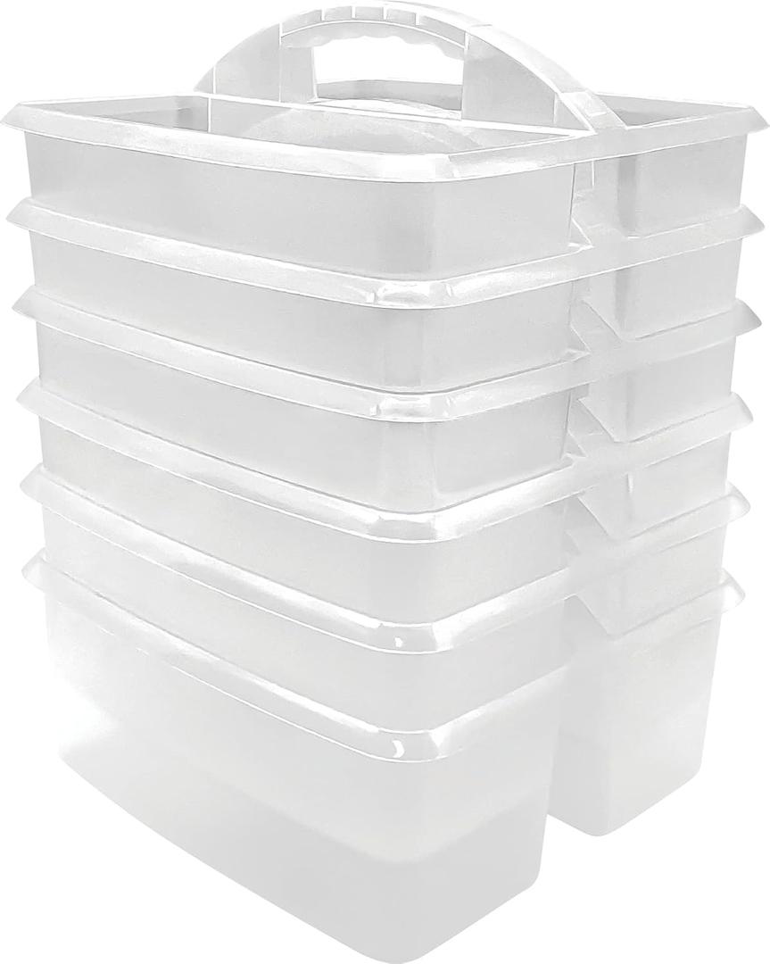 Teacher Created Resources Clear Portable Plastic Storage Caddy 6-Pack for Classrooms, Kids Room, and Office Organization, 3 Compartments