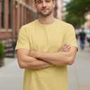 ENCIGER Men's Solid 100% Cotton T Shirt | Round Neck | Half Sleeve | Plain-Regular Fit (Beige, Medium) (M)