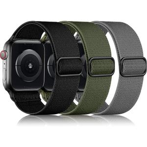 DaQin 3 Pack Stretchy Solo Loop Compatible with Apple Watch Bands for Men 49mm 46mm 45mm 44mm 42mm, Soft Nylon Braided Elastic Strap for iWatch Band Series 11 10 9 8 7 6 5 4 3 SE Ultra 3 Ultra 2 Ultra