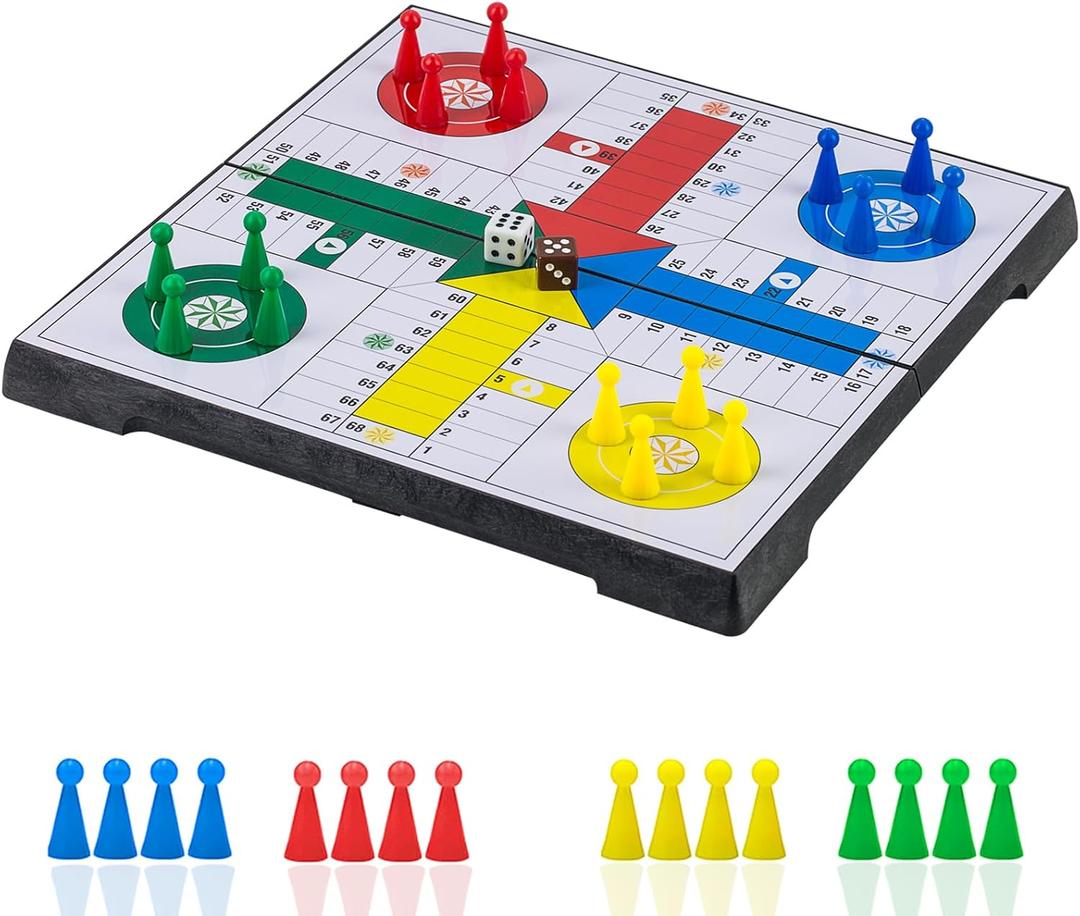 Ludo Game Board Set -9.5, Magnetic Folding Travel Classic Strategy Game (Rounded Corner)