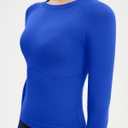 SUUKSESS Women Seamless Workout Long Sleeve Shirts Gym Athletic Running Yoga Tops (Blue, XL)