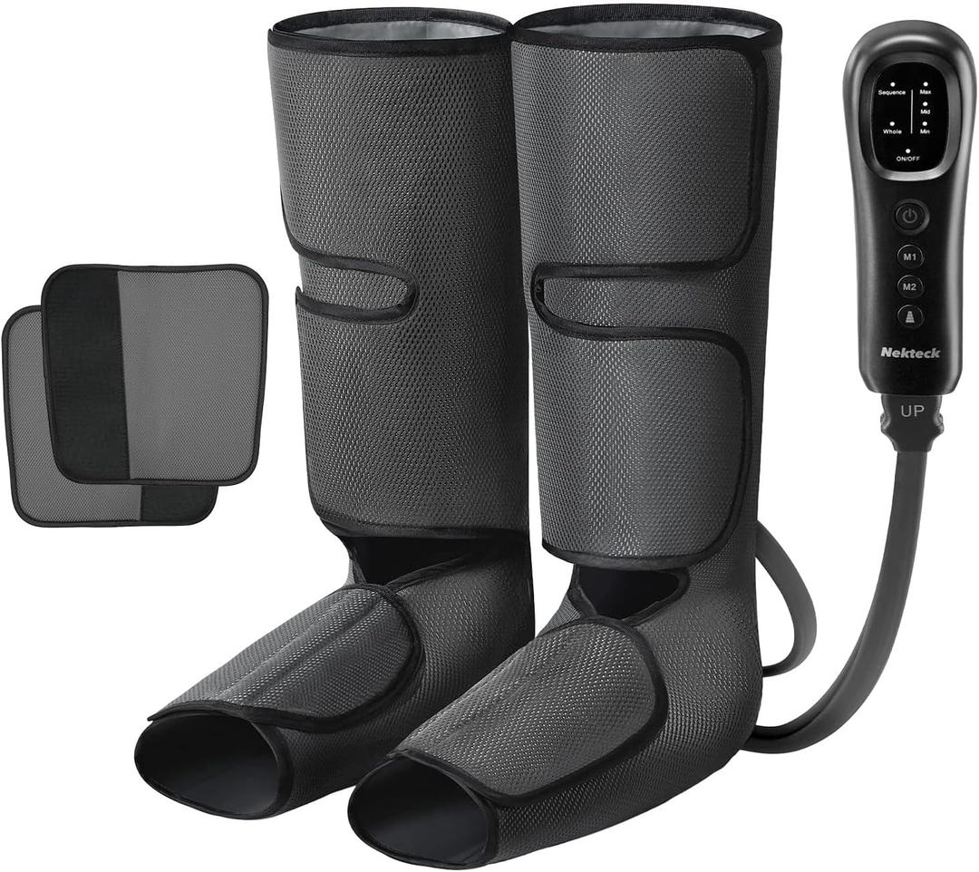 Nekteck Leg Massager for Circulation and Relaxation, Air Compression Foot and Calf Massager to Relieve Pain Edema Swelling with 2 Size Extensions, Massage Tools for Mom Dad Men Women