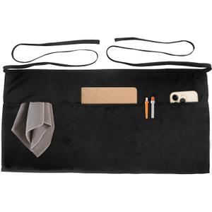 Xeoxarel Server Aprons with 4 Pockets, Unisex Waitress Waiter Waist Apron for Women and Man Half Black 11.5''