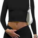 YFANG Women's Sexy Two Pieces Pencil Mini Skirt Set Long Sleeve Crew Neck Crop Top Short Bodycon Skirt Outfits (Black, M)