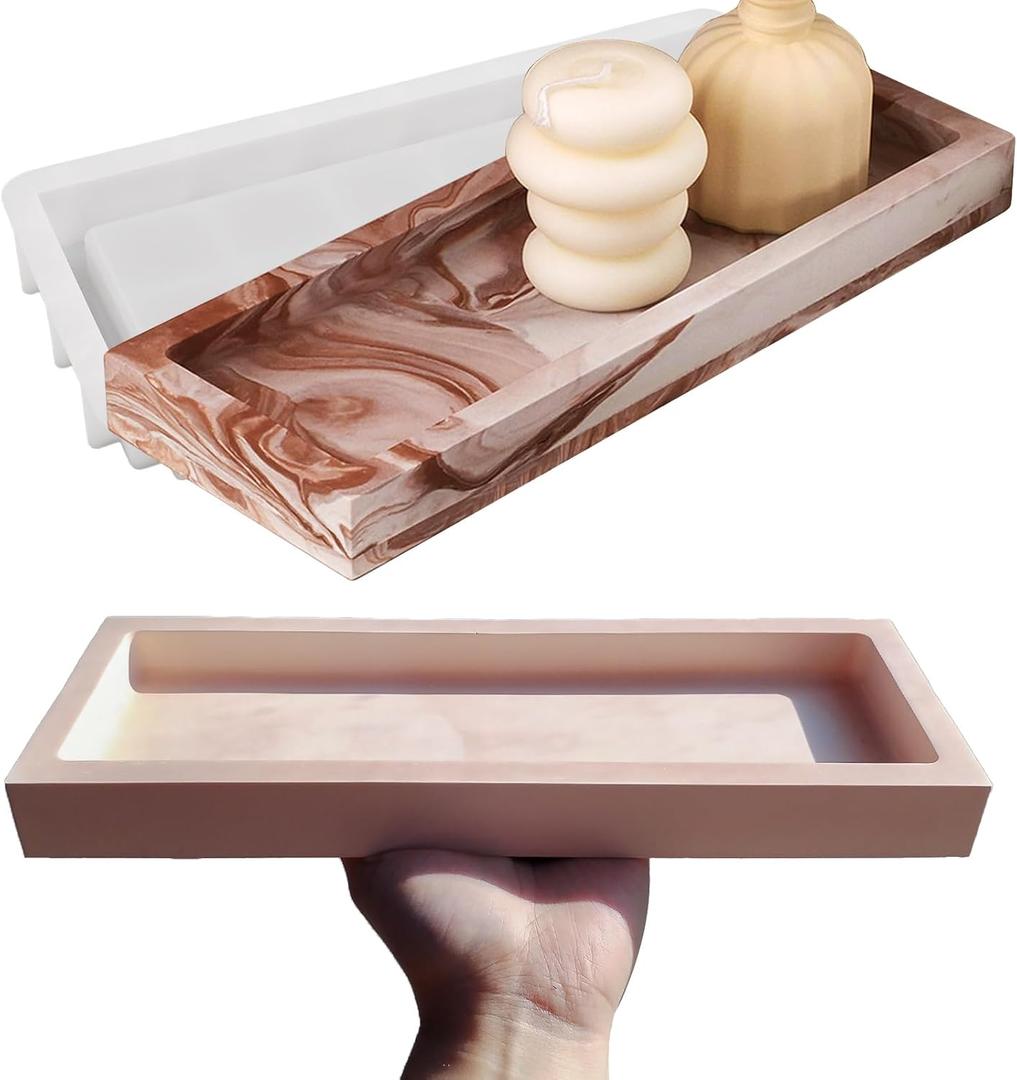 Wehous Large Rectangular Tray Mold With Edges, 12.3in Concrete Storage Container, Big Plate Candle Holder Silicone Molds for Epoxy Resin, DIY Cement Plaster Art Craft Home Decor