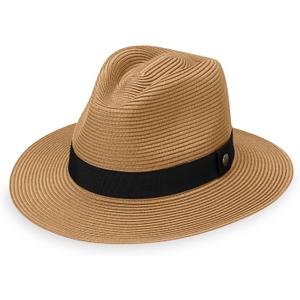 Wallaroo Hat Company Mens Palm Beach Fedora  UPF 50+ UV Sun Protection, Wide Brim Sun Hat, Packable Design, Adjustable Size (Large-X-Large, Camel)