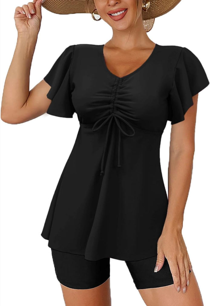 Fanuerg Women's Tankini Swimsuits Ruffled Flowy Tankini Tops with Boy Shorts Swimwear Tummy Control Two Piece Bathing Suits XL