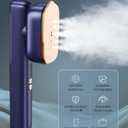 Smart Travel Steamer for Clothes, 100V-240V Portable Iron, 15s Fast Heat Up, 2 in 1 Steamer & Iron, LED Display, 100ml Lrge Water Tank, Compact Travel Size for Worldwide & European Use gold blue