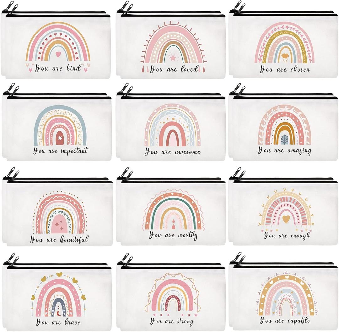 Ganeen 24 Pcs Inspirational Cosmetic Bags for Women Small Makeup Bag Makeup Pouch with Zipper Motivational Quotes for Women Coin Purse Girlfriends Coworkers Friends Gift(Motivational)