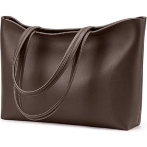 KALIDI Tote Bag Zipper Shoulder Bag Faux Leather Purses Satchel for Women Casual Handbag Work Dating College, Coffee Brown