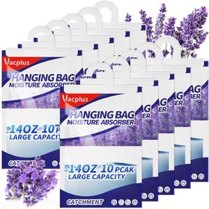 Vacplus Moisture Absorbers, Hanging Closet Dehumidifier Bags, Humidity Packs, Desiccant, Closet Dehumidifiers with Lavender Fragrance, 10 Pack, 14.0 OZ (Purple)