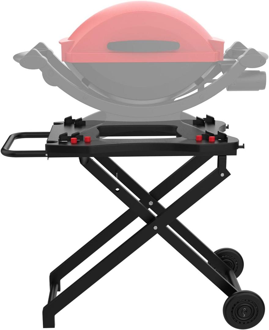 Grill Stand for Weber Q Grill Cart, BBQ Portable Grill Table for Weber Q1200 Q1000 Q2000 Q1400, Heavy-duty Trolley Collapsible Dining Table for Outdoor Camping BBQ Cooking Tailgating, Black, 2 Wheels