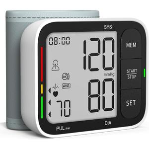 Wrist Blood Pressure Monitor, Universal Bp Cuff(5.3-8.4in) Large LCD Display 2 Users Total 240 Memories, 2 AAA Batteries & Carrying Case Included