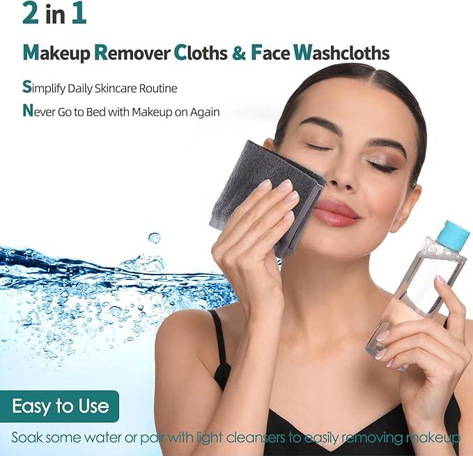 Wash Cloths 1 Pack, Super Soft and Skin Friendly Face Towel for Sensitive Skin, Reusable Washable Makeup Remover Cloth, 10x10 inch Small Face Washcloth, Easy to Rinse Dark Grey Facial Cleaning Cloths