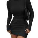 HBQ Women's Casual Sweater Dress Turtleneck Ribbed Bodycon Long Sleeve Mini Knit Dresses 2025 Fashion Medium