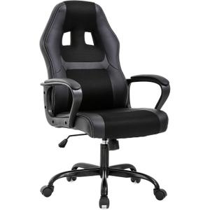 BestOffice Office Chair PC Gaming Chair Cheap Desk Chair Ergonomic PU Leather Executive Computer Chair Lumbar Support for Women, Men (Black), 18.1"D x 19.3"W x 45.6"H