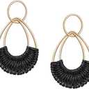 Raffia Hoop Earrings for Women Fun Boho Summer Beach Earrings Lightweight Handmade Straw Wicker Rattan Dangle Earrings Statement Geometric Round Drop Earrings