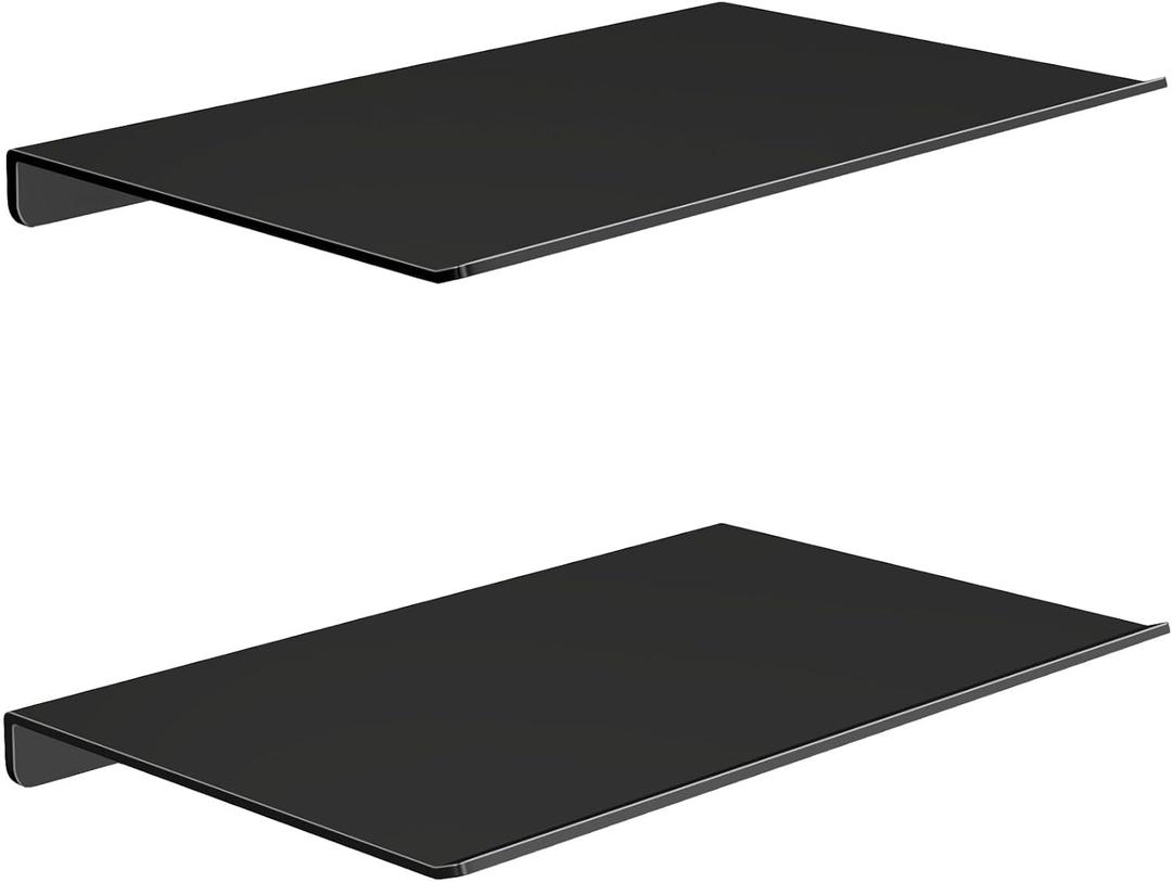 MKO 8" Small Floating Shelves for Wall, Metal Wall Mounted Shelf for Bathroom, Bedroom, Living Room, Kitchen, Little Mini Tiny Display Hanging Shelves for Books/Storage/Room Decor 2 Packs, Black