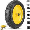 4.00-6 Tire, 14.5" Flat Free Wheelbarrow Tire and Wheel, Solid Replacement Tires, 5/8" 3/4" Bearings, Universal Fit 4.80/4.00-8, 3.50/3.00-8, 4.00-6 (14.5" Black, Yellow 4PK)