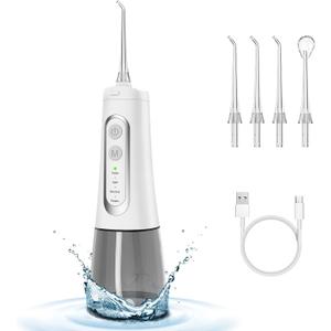 Water Flosser, Oral Irrigator Electric Oral Teeth Braces Cleaning Water Floss Pick Cordless Tooth Cleaner Tool Kit Portable Travel Rechargeable Ipx7 Waterproof (White)