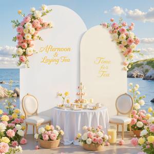 White and Beige Arch Backdrop Cover for Wedding, 7.2FT 6FT Set of 2 Stretchy Spandex Fitted Arch Stand Cover for Baby Shower, Birthday Party Decor, Chiara Backdrop Cover with Double-Sided Design