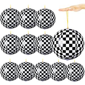 12 Pcs Punching Balloons for Kids PVC Inflatable Punch Bouncy Balloon Heavy Duty Race Car Party Favors Goodie Bags Stuffers Classroom Rewards Carnival Toy Prizes(Black White Checkered)