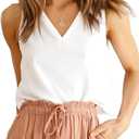 IDEALSANXUN Womens V Neck Cropped Linen Tank Tops Spring Summer Sleeveless Shirts (Small, White)