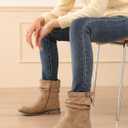 Shoe'N Tale Women's Mid Calf Boots Slouchy Round Toe Flat Low Heel Riding Boots With Side Zipper