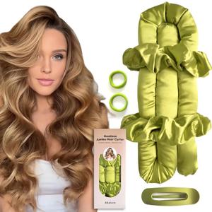 Jumbo Heatless Hair Curler Set-Satin Heatless Curls Overnight, Jumbo Curling Rod Headband, No Heat Curlers To Sleep in (Green)
