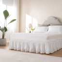 MIYE Wrap Around Ruffled Lace Bed Skirt, Elastic Dust Ruffle with Adjustable Belts, Easy to Put On, Bed Frame Cover, Machine Washable (Embroidered/White, King/Queen-15 Drop)