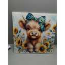Cute Highland Cow Canvas Wall Art Amiable Sunflower Baby Calf Wall Decor Picture Rustic Farmhouse Wildlife Poster Print Painting for Bedroom Bathroom Baby Room Home Decoration Prepare To Hang