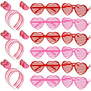 HSLCGF 24 Pcs Heart Spring Headbands and Heart Shape Sunglasses Party Supplies for Valentines, Weddings, Engagement Celebrations, Photo Shoots and Festive Gatherings (red and pink)