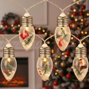Christmas Snow Globe String Lights 13 ft 20 LED Vintage Christmas Tree Bulb Lights with Cute Ornaments for Xmas Indoor Outdoor Home Office Table Party Decor Battery Operated (Warm White)
