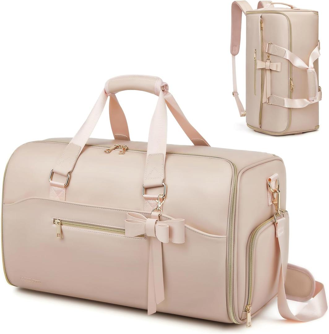 Garment Duffle Bags for Travel,Moulyan Convertible Garment Bag with Shoe Compartment,3 in 1 Waterproof Travel Suit Bag with Shoulder Strap for Women (Pink)