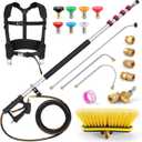 24FT Telescoping Power Washer Extension Wand, Gutter Cleaning Tools with Brush Head, 4 Adapters, 7 Spray Nozzles, Upgraded Support Belt, Pressure Washer Wand Extension for Wall Roof Gutter