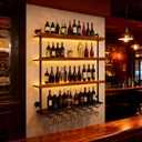 VITNSVILE Wall Mounted Wine Rack with LED Light, 4 Tiers Large Wine Rack with Wine Glass Holder. lron & Wood Liquor Bottles Floating Shelves Display Storage for Bar, Kitchen, Cafe (Walnut, 80cm/32in)