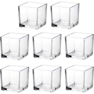 Square Glass Vases 2.5"x2.5" Clear Cube Flower Vase for Wedding Centerpiece Candle Holder Home Decor, Set of 8