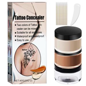 Tattoo Cover Up Makeup Waterproof,Dual Color Adjustable Formula Concealer Cream,Invisible Tattoos,Scars, Vitiligo,Long-Lasting Natural Coverage For Men & Women Cover Up Makeup