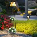 Outdoor Solar Floor Lamp, 46.8'' Solar Lights Outdoor Waterproof with Plant Stand, Dusk to Dawn, Warm Yellow Light, Black Metal Stand for Deck Porch Patio Garden Decor