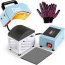 Hat Press, Mini Hat Press Heat Machine for Caps Hats with 5.4" * 3.1" Curved Teflon Coated Heat Plate & Safety Base for Heat Transfer Vinyl, Sublimation and DIY Projects, Blue White