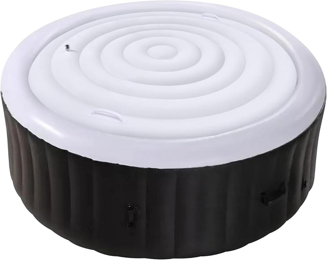 Tlswshsy 5.4 Ft Inflatable Hot Tub Cover- Energy Saving Lid for Round Hot Tub- Foldable Protective Rain Overflow Cover for Outdoor Inflatable Hot Tubs