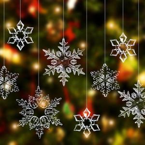 66 Pieces Christmas Acrylic Snowflakes Ornaments Christmas Tree Clear Snowflake Winter Crystal Snowflake Hanging Decor Plastic Xmas Snowflake Decoration for Home Party DIY, 1.7/2/ 3.3/3.7 Inch